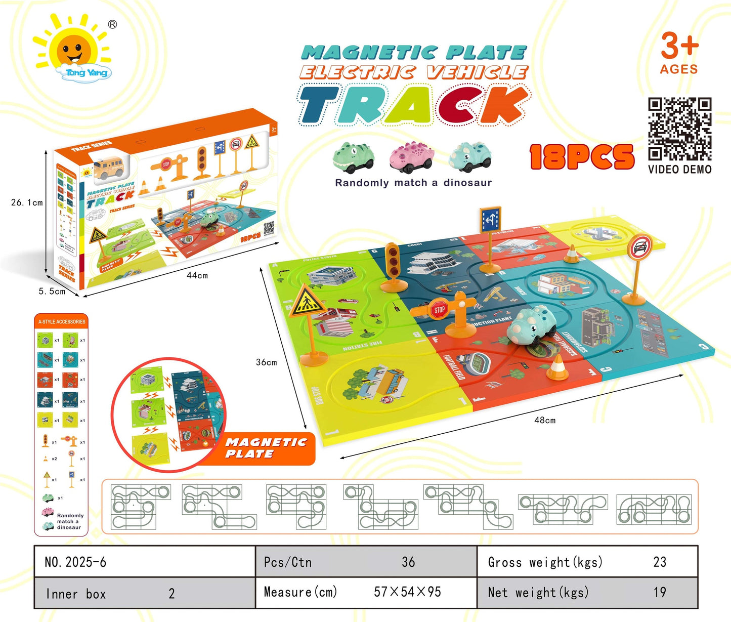 Magnetic Plate Electric Assembly Track (Dinosaur Car, 18Pcs)